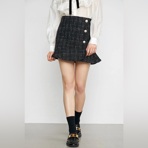 J.ING Othmar Black Tweed Ruffle Hem Mini Skirt Size L NWT - Picture 3 of 4